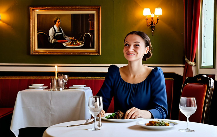 French Restaurant Scene**

"Elegant French restaurant interior in Conakry, Guinea.  A fully clothed woman in a modest dress sits at a candlelit table, enjoying a plate of Coq au Vin. Soft lighting, classic French decor. Safe for work, appropriate content, professional photography, perfect anatomy, natural proportions, fully clothed, modest."

**