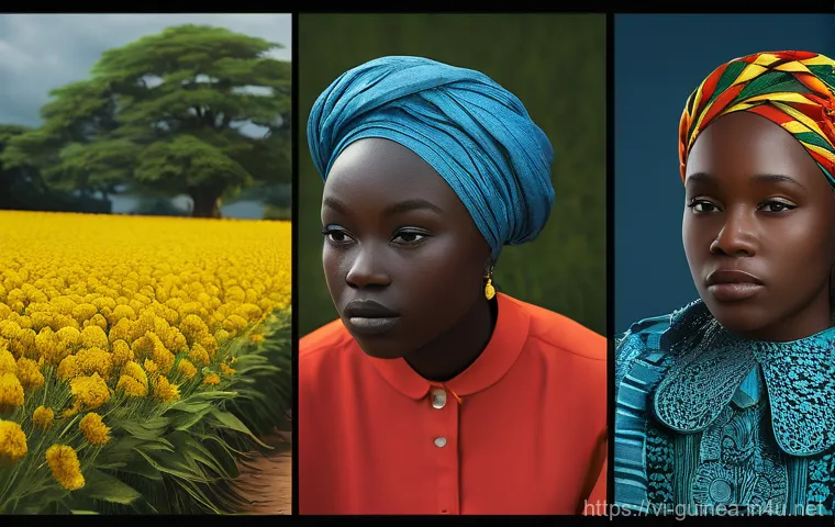 기니에서 출판된 유명 문학 작품 - Here are three detailed image generation prompts in English, based on the themes of Guinean literatu...