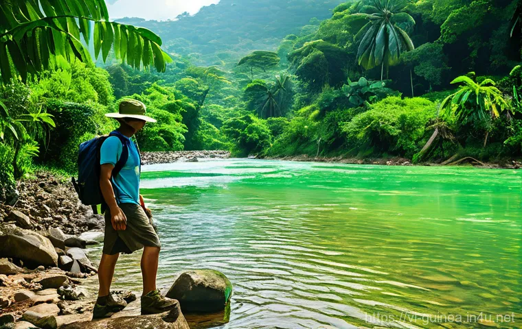 기니 수돗물 및 정수 필수 여부 - **Prompt 1: Adventurous Traveler Using a Portable Water Filter in Guinea**
    "A young adult, solo ...