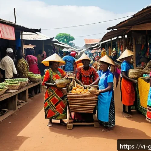Home 31 기니에서 현지인과 원활하게 소통하는 법 - A vibrant market scene in Guinea showcasing local people engaging in daily communication; men and wo...