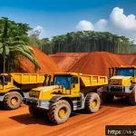 Home 23 기니에서 사업하기 좋은 산업 - A vibrant mining site in Guinea showcasing modern bauxite and gold extraction operations, with advan...